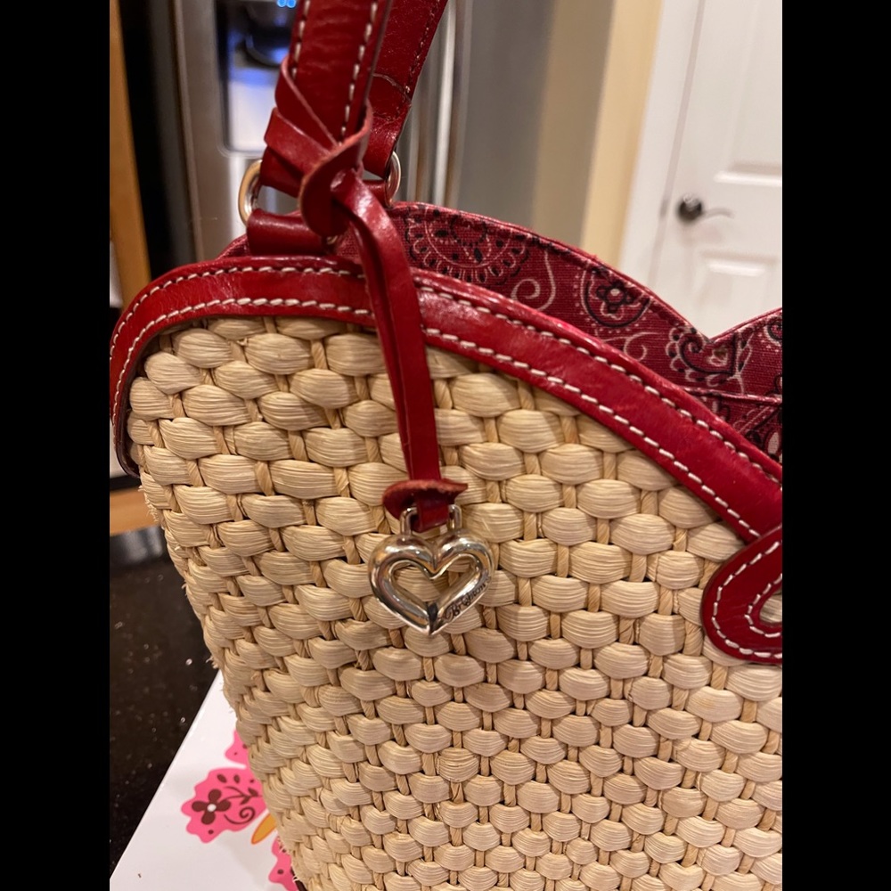 BRIGHTON STRAW & LEATHER BANDANA FABRIC ACCENTED MARILYN SHOULDER BAG - Picture 3 of 14